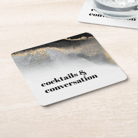 モダン抽象芸術カクテルと会話パーティー スクエアペーパーコースター (アングル)