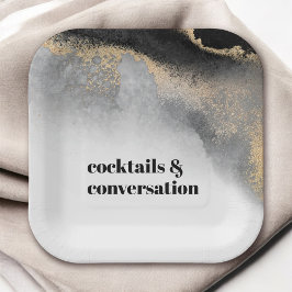 モダン抽象芸術カクテルと会話パーティー ペーパープレート