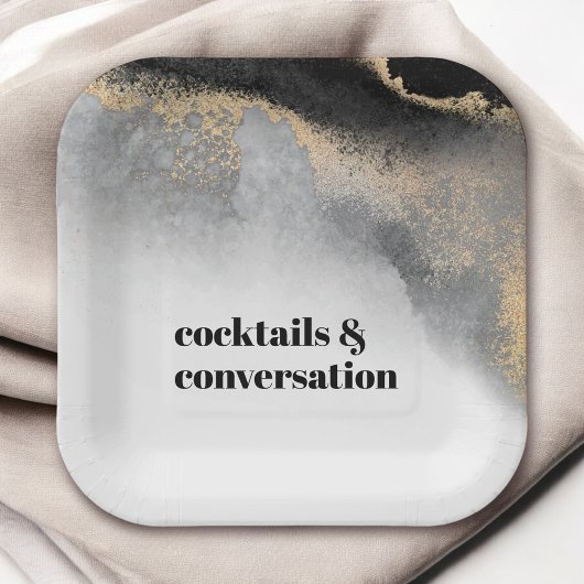 モダン抽象芸術カクテルと会話パーティー ペーパープレート