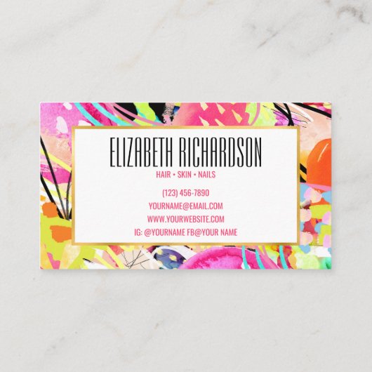 モダン抽象芸術カラフルネオンはっきりした鮮やか 名刺 (裏面)