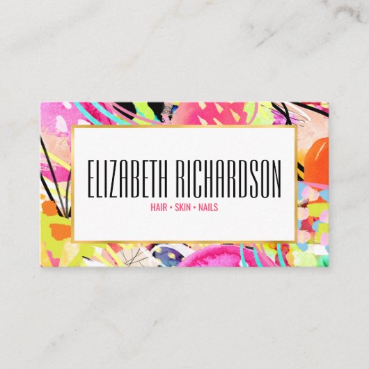 モダン抽象芸術カラフルネオンはっきりした鮮やか 名刺 (正面)