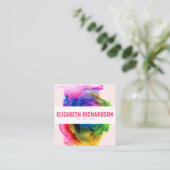 モダン抽象芸術カラフルレインボーメイクアップ爪、 ネイル スクエア名刺 (スタンド正面)