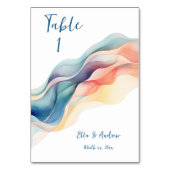 モダン抽象芸術カラー波ブルー結婚ホワイト テーブルナンバー (正面)
