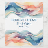 モダン抽象芸術カラー波ブルー結婚ホワイト ワインラベル (シングルラベル)