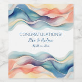 モダン抽象芸術カラー波ブルー結婚ホワイト ワインラベル (シングルラベル)