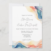 モダン抽象芸術カラー波ブ結婚ルー 招待状 (正面)