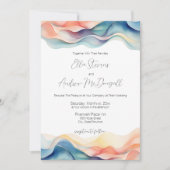 モダン抽象芸術カラー波ブ結婚ルー 招待状 (正面)