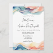 モダン抽象芸術カラー波ブ結婚ルー 招待状 (正面)