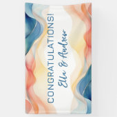 モダン抽象芸術カラー波結婚おめでとう 横断幕 (縦)