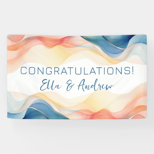 モダン抽象芸術カラー波結婚おめでとう 横断幕 (横)