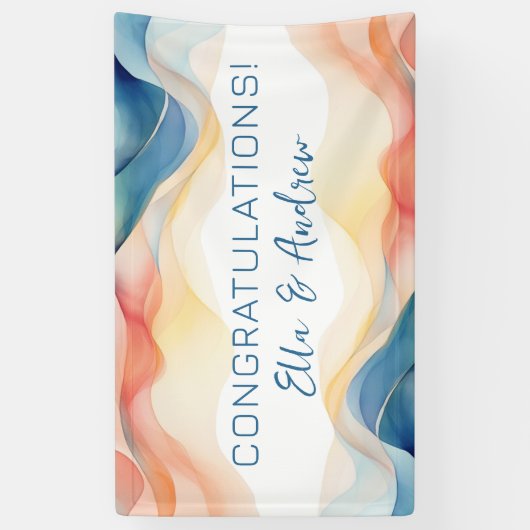 モダン抽象芸術カラー波結婚おめでとう 横断幕 (縦)