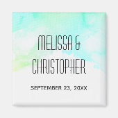 モダン抽象芸術グリーンとブルーのウォーター結婚カラー マグネット (正面)