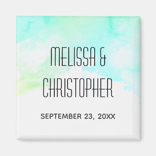 モダン抽象芸術グリーンとブルーのウォーター結婚カラー マグネット (正面)