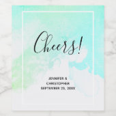 モダン抽象芸術グリーンとブルーのウォーター結婚カラー ワインラベル (シングルラベル)