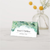 モダン抽象芸術グリーンウォーター結婚カラープレイスカード プレイスカード (裏面)