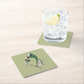 モダン抽象芸術グリーン手書きインクイラストレーション スクエアペーパーコースター (インサイチュ)