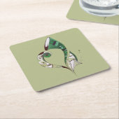 モダン抽象芸術グリーン手書きインクイラストレーション スクエアペーパーコースター (アングル)