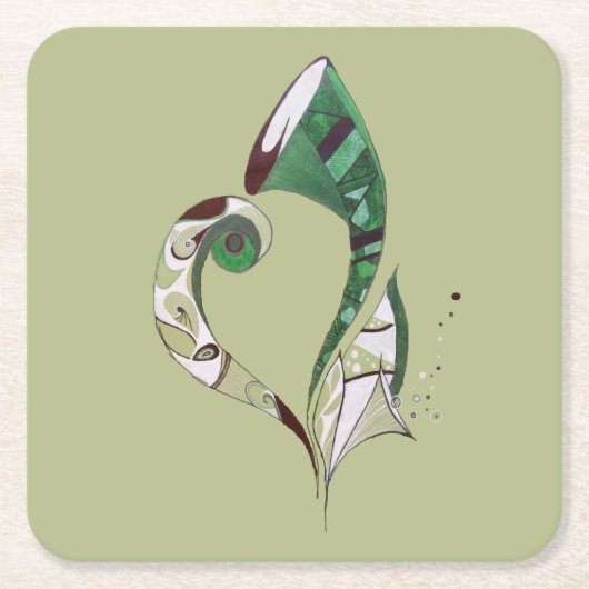 モダン抽象芸術グリーン手書きインクイラストレーション スクエアペーパーコースター (正面)