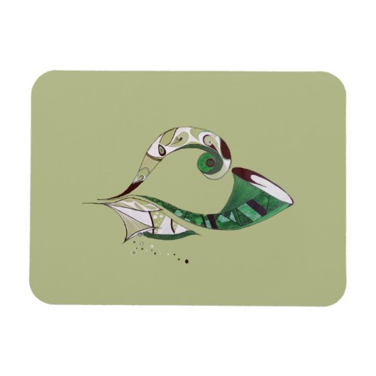 モダン抽象芸術グリーン手書きインクイラストレーション マグネット (横)