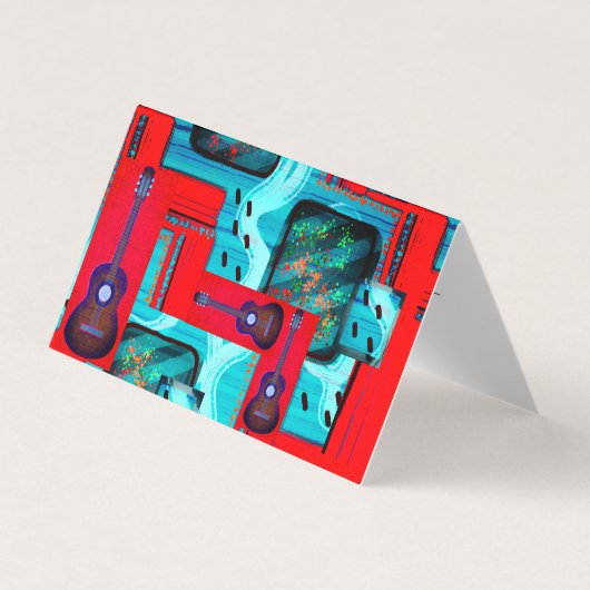 モダン抽象芸術コラージギターレッスン/音楽 名刺 (正面)