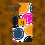 モダン抽象芸術サークルモノグラムピンクティール（緑がかった色） SAMSUNG GALAXY S22 ケース<br><div class="desc">ピンク、はっきりしたティール（緑がかった色）、オレンジの色合いの抽象芸術サークルの明るくデザイン。オレンジ色の正方形の中央のモノグラムがカスタマイズデザインに利用できる。目スタイリッシュを引く。</div>