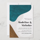 モダン抽象芸術シェイプのティール(緑がかった色)とブ結婚ラウン 招待状 (正面)