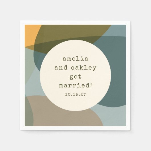 モダン抽象芸術シェイプセージティール(緑がかった色)カスタムウェディング スタンダードカクテルナプキン (正面)