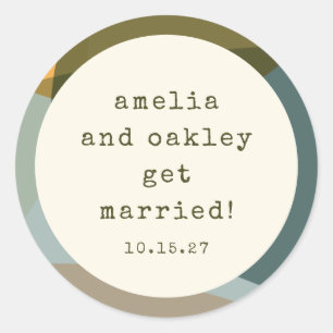 モダン抽象芸術シェイプセージティール（緑がかった色）カスタムウェディング ラウンドシール