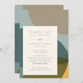 モダン抽象芸術シェイプティール(緑がかった色)チューペシック結婚ズ 招待状 (正面/裏面)