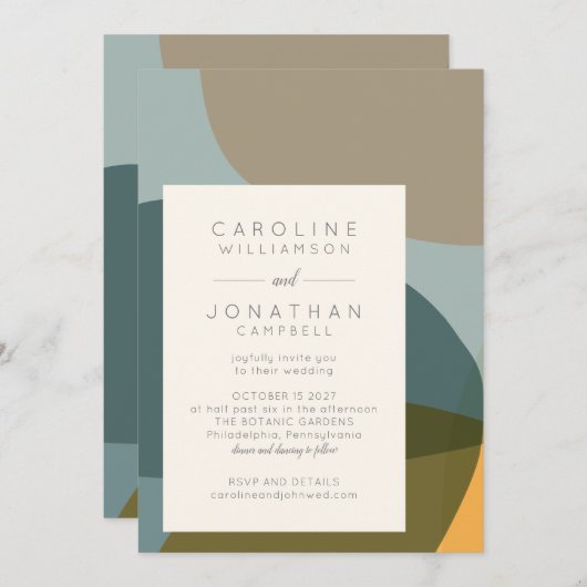 モダン抽象芸術シェイプティール(緑がかった色)チューペシック結婚ズ 招待状 (正面/裏面)