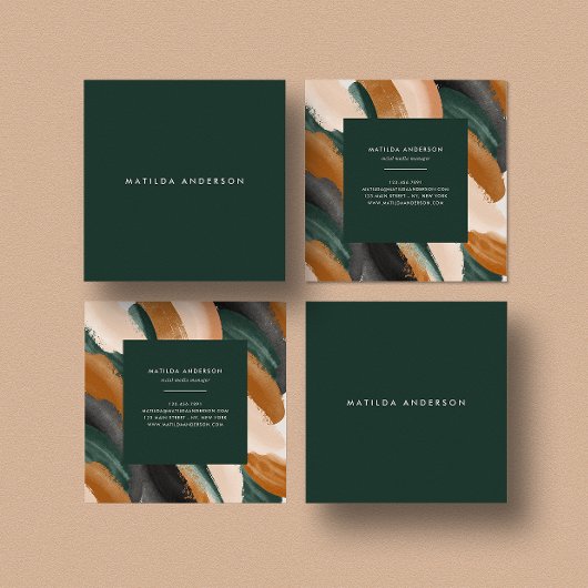 モダン抽象芸術シンプルグリーンテラコッタ スクエア名刺