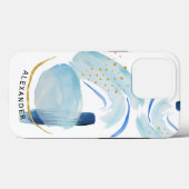 モダン抽象芸術シンプル青色金ゴールド図形 Case-Mate iPhoneケース (裏面 (横))