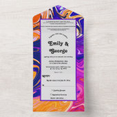 モダン抽象芸術スタイリッシュ銀河系ウェーブシック結婚ス オールインワン招待状 (内側)