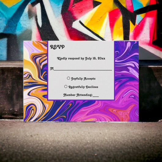 モダン抽象芸術スタイリッシュ銀河系ウェーブシック結婚ス 出欠カード