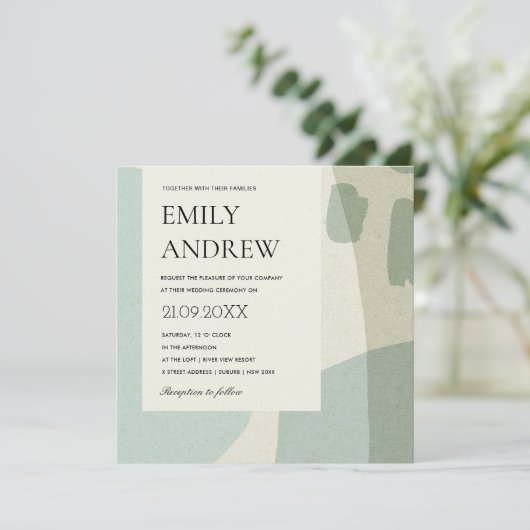 モダン抽象芸術ソフトアクア芸術的ブ結婚ルイン 招待状 (スタンド正面)