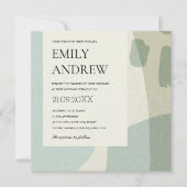 モダン抽象芸術ソフトアクア芸術的ブ結婚ルイン 招待状 (正面)