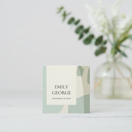 モダン抽象芸術ソフトアクア青結婚のウェブサイト スクエア名刺 (スタンド正面)