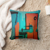 モダン抽象芸術ダイナミックオレンジ緑ブルーブラック クッション (ブランケット)