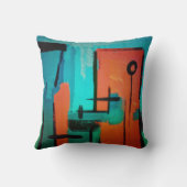 モダン抽象芸術ダイナミックオレンジ緑ブルーブラック クッション (裏面)