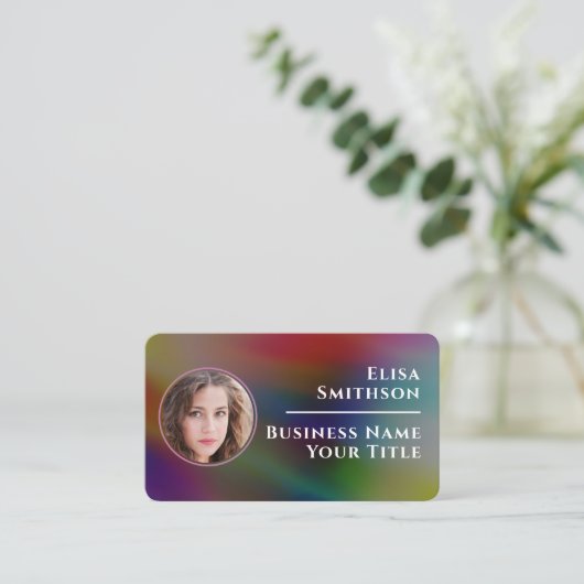 モダン抽象芸術ダークレインボーグラディエントカスタムフォト 名刺 (スタンド正面)