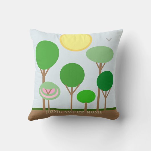 モダン抽象芸術ツリーの風景オンライトブルー クッション (裏面)