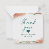 モダン抽象芸術ティール(緑がかった色)と銅結婚の感謝 ノートカード (正面)