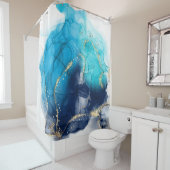 モダン抽象芸術ティール（緑がかった色）と青絵を描 シャワーカーテン (インサイチュ)