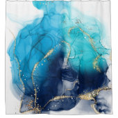 モダン抽象芸術ティール（緑がかった色）と青絵を描 シャワーカーテン (正面)