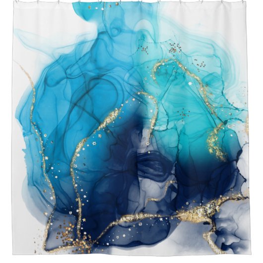 モダン抽象芸術ティール（緑がかった色）と青絵を描 シャワーカーテン (正面)