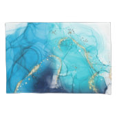 モダン抽象芸術ティール(緑がかった色)と青絵を描 枕カバー (正面)