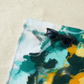 モダン抽象芸術ティール（緑がかった色）と黄絵を描デザインTh ビーチタオル (インサイチュ)