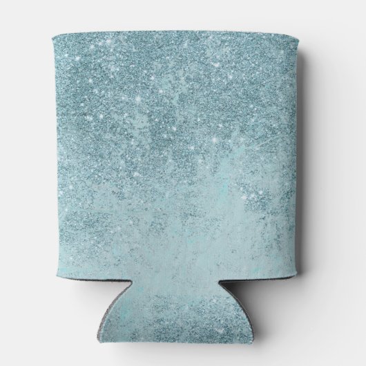 モダン抽象芸術ティール（緑がかった色）グリッター赤面トーン大理石 缶クーラー (裏面)