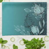 モダン抽象芸術ティール(緑がかった色)フローラ キッチンタオル (折り畳み)