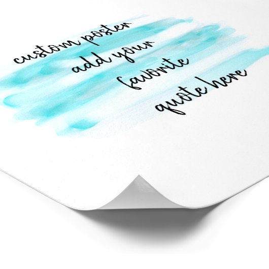 モダン抽象芸術ティール(緑がかった色)ブルーの水色に引用文を加える ポスター (角)